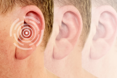 Image of a man’s ear with fading to demonstrate levels of hearing loss.
